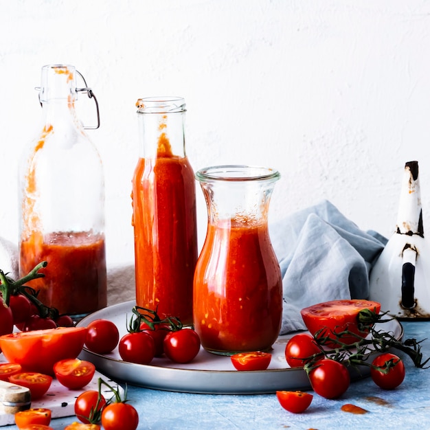 Fotografia di cibo di zuppa di pomodoro gazpacho fatta in casa