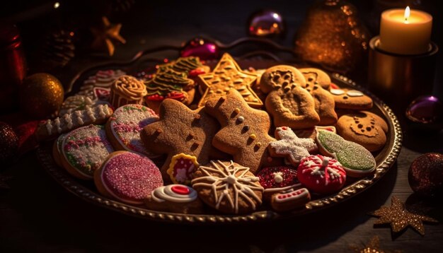 Homemade gingerbread cookies decorate the festive table generated by AI