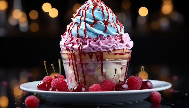 Foto gratuita dessert gourmet fatto in casa, gelato ai frutti di bosco freschi generato dall'intelligenza artificiale