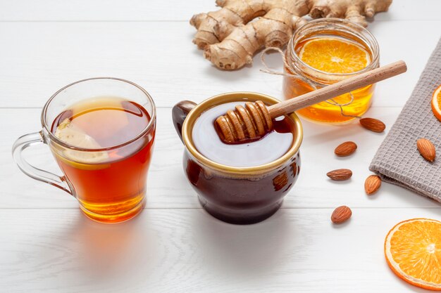 Homemade honey with ginger on a table