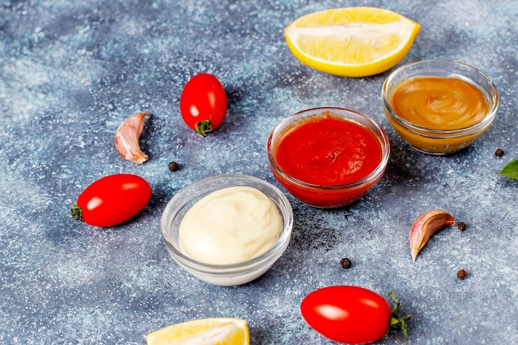 Free Photo homemade ketchup,mustard and mayonnaise sauce.