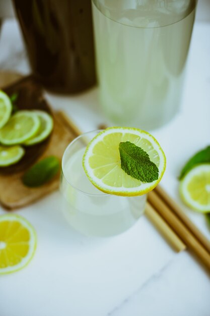 Homemade Kombucha with lime and lemon in the bottle