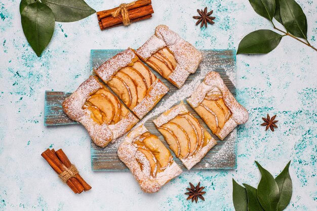 homemade organic apple puff pastry pies with apples  ready to eat