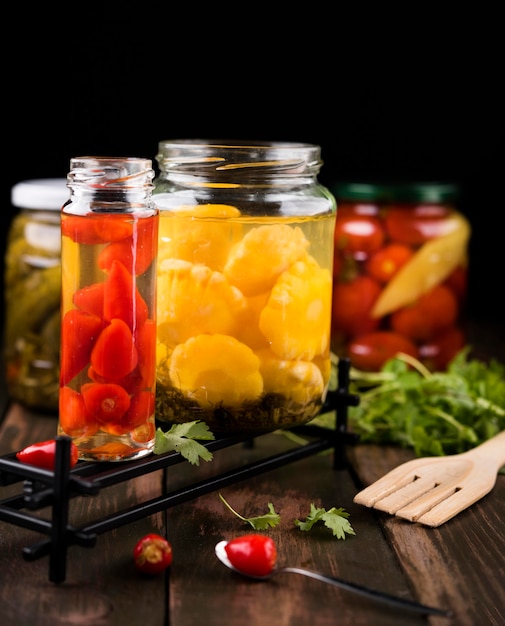 Homemade preserved vegetables arrangement