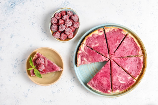 Homemade raspberry cheesecake with honey.