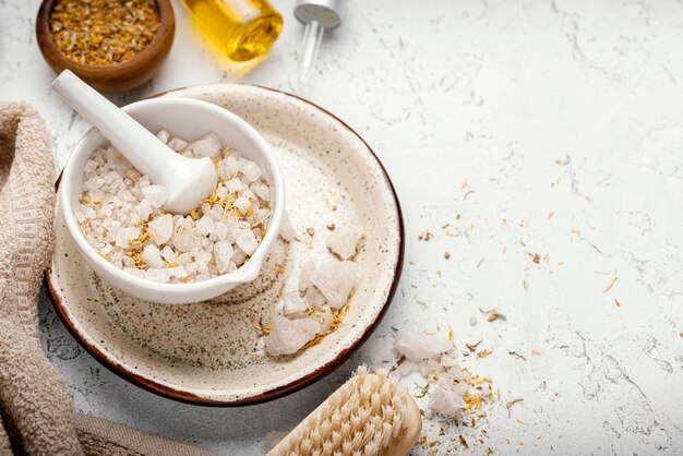 Homemade remedy with mortar and pestle