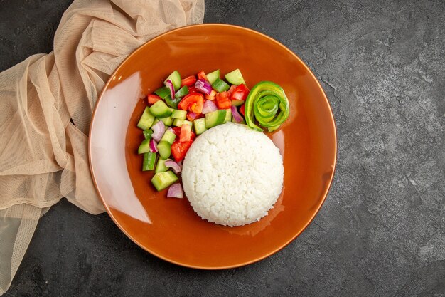 Homemade rice dish and healthy salad