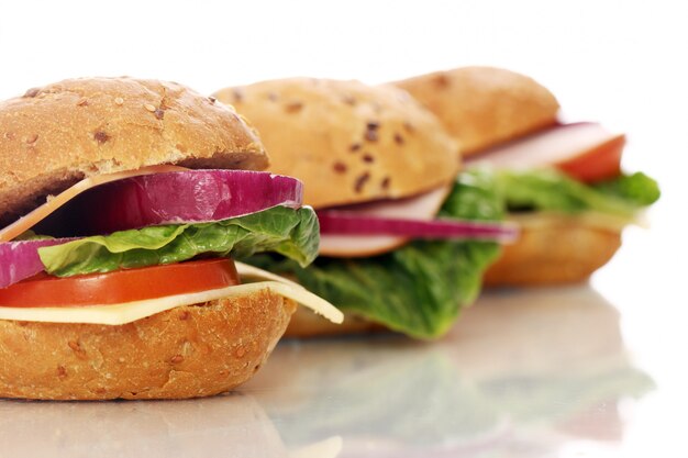 Homemade sandwiches isolated on white