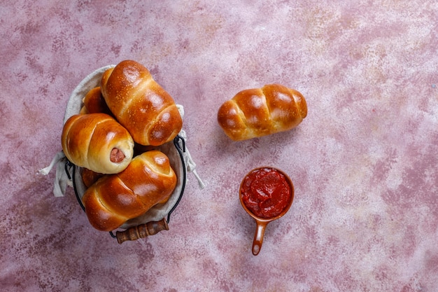 Homemade sausages in dough.