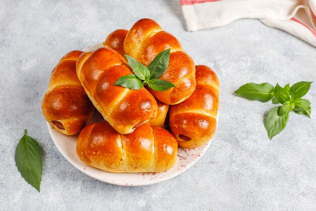 Homemade sausages in dough.