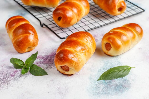 Homemade sausages in dough.