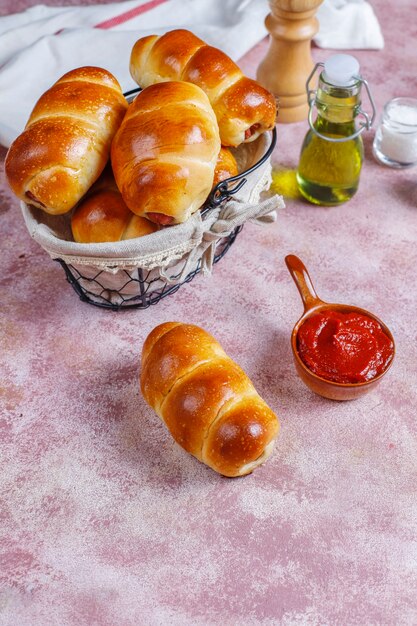 Homemade sausages in dough.