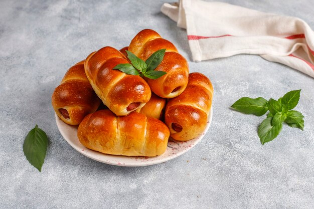 Homemade sausages in dough.