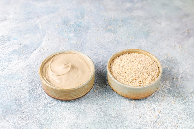 Free photo homemade sesame paste with sesame seeds.