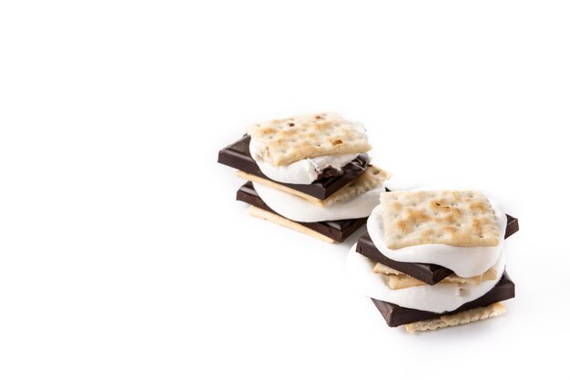 Homemade smores isolated on white background