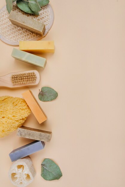 Homemade soap blocks and brushes