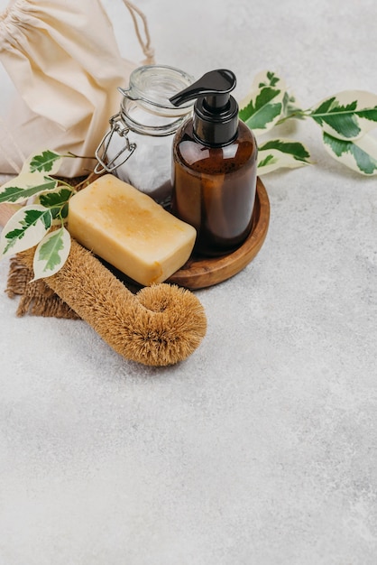 Homemade soap and body oil high view