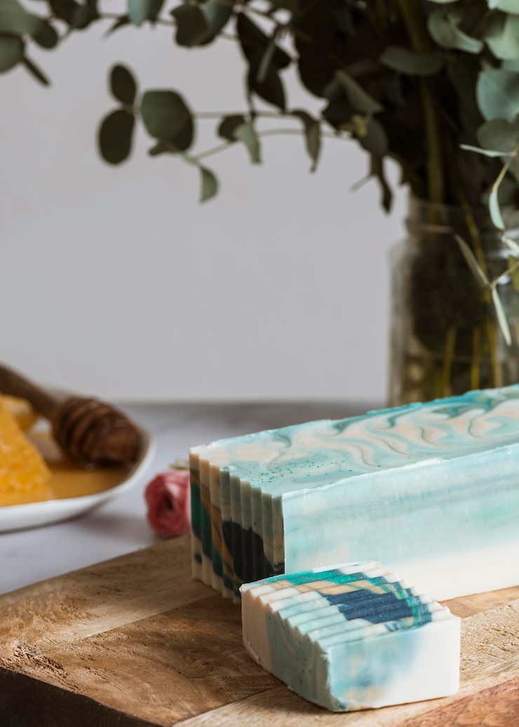 Free Photo homemade soap and plants arrangement