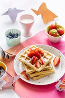 homemade strawberry waffle breakfast, for kids