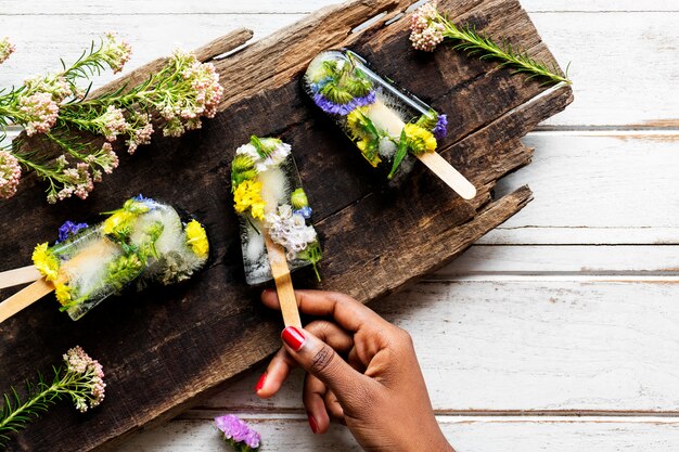 Homemade summer wildflower ice pop