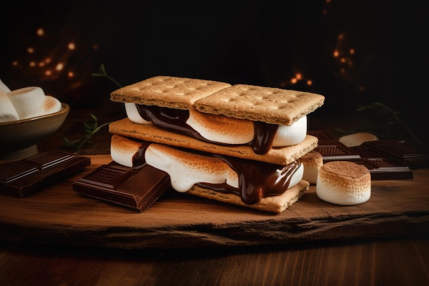 Free photo homemade traditional smore on wooden table ai generative
