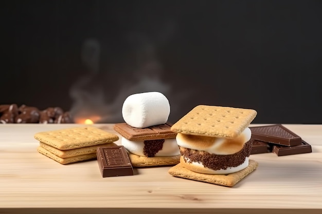 Free photo homemade traditional smore on wooden table ai generative