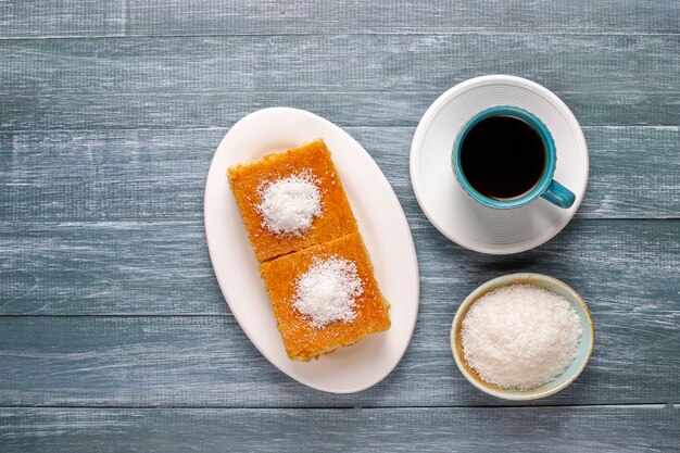 Homemade turkish dessert semolina cake.