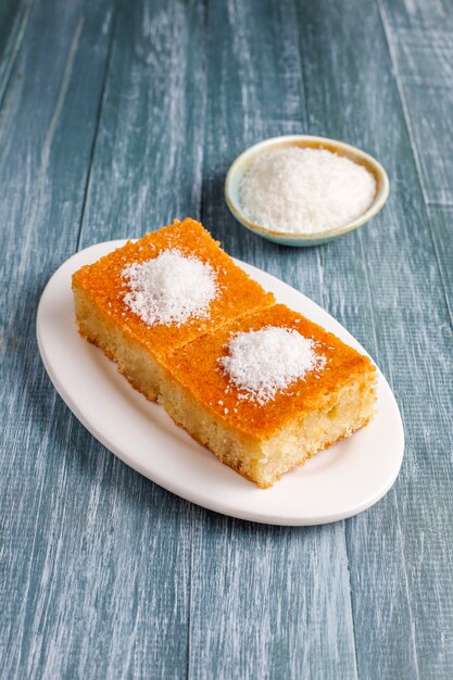 Homemade turkish dessert semolina cake.