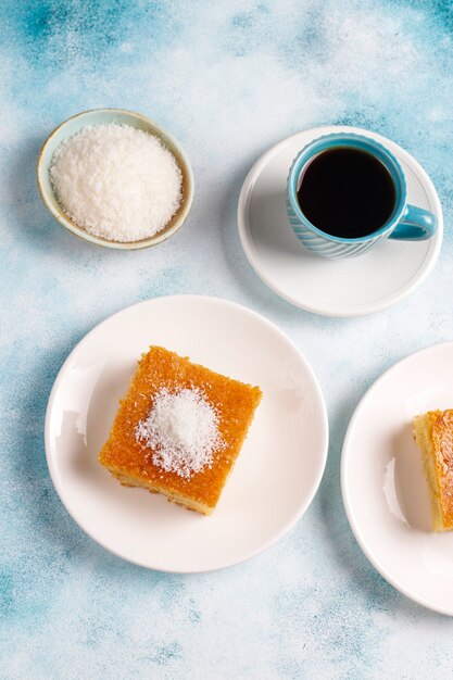 Homemade turkish dessert semolina cake.