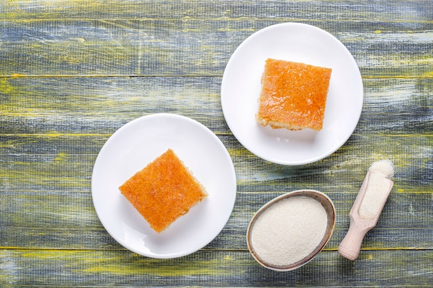 Homemade turkish dessert semolina cake.