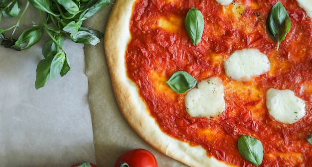 Homemade vegan Margherita pizza food photography