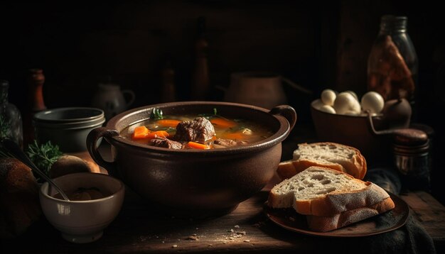 Homemade vegetable stew healthy and hearty refreshment generated by AI