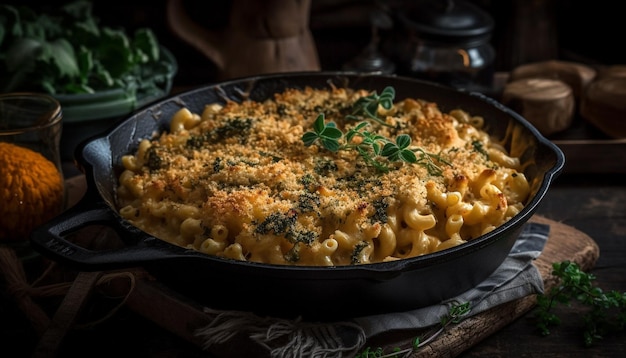 Homemade vegetarian casserole cooked on rustic table generated by AI