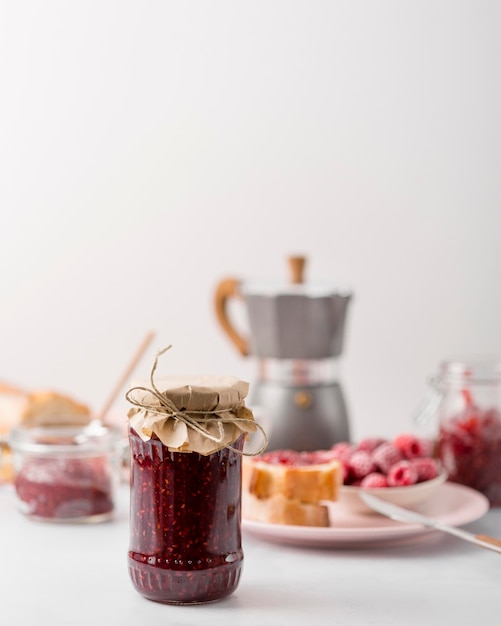 Free photo homemade wild berry jam and blurred background