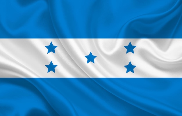 Honduras country flag on wavy silk fabric background panorama - illustration
