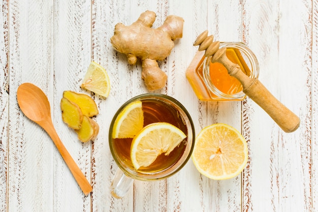 Honey jar with lemon and ginger