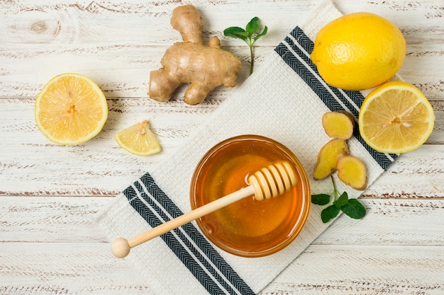 Honey jar with lemon and ginger