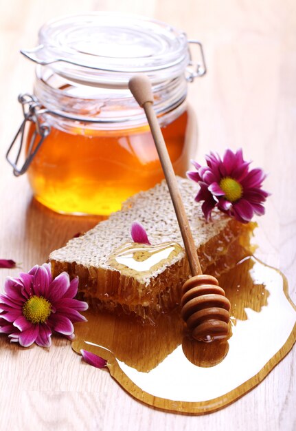 Honey on the wooden table