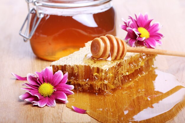 Honey on the wooden table