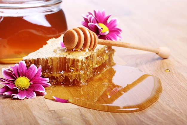 Honey on the wooden table