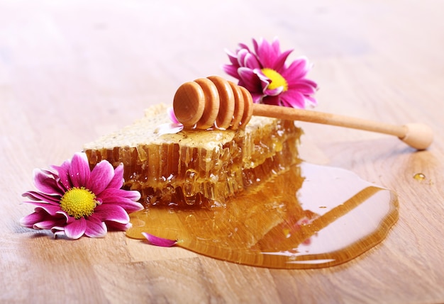 Honey on the wooden table