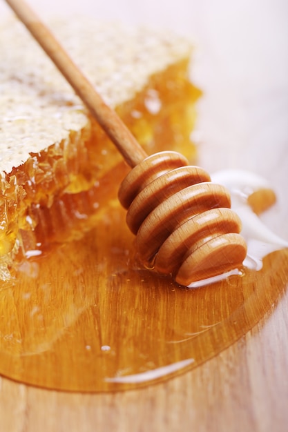 Honey on the wooden table