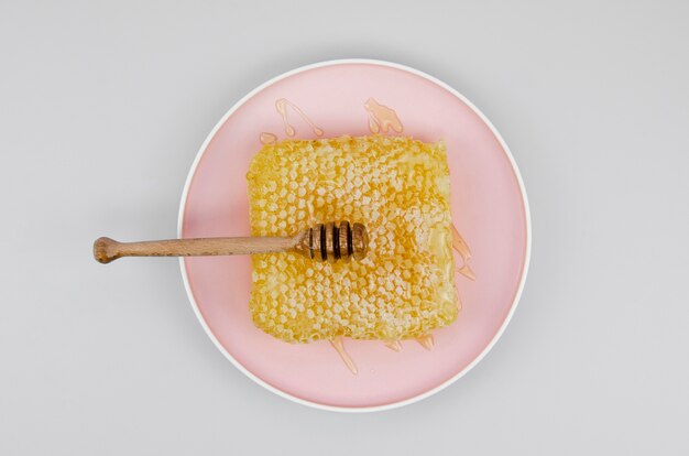 honeycomb with dipper on pink plate