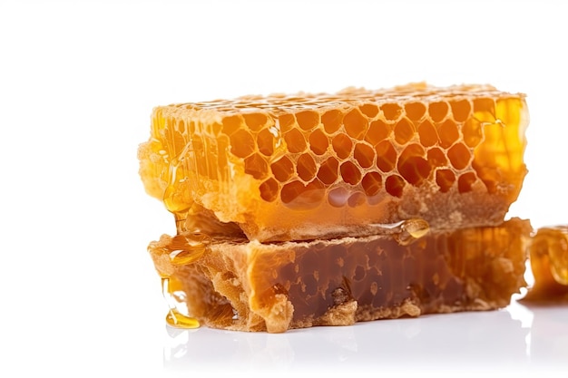 Honeycomb with honey isolated on white background Ai generative