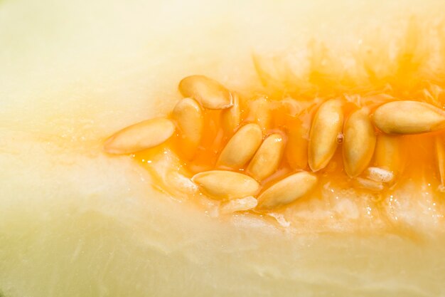 Honeydew melon with seeds close-up