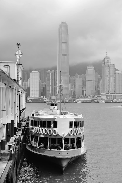 Hong Kong skyline with boats