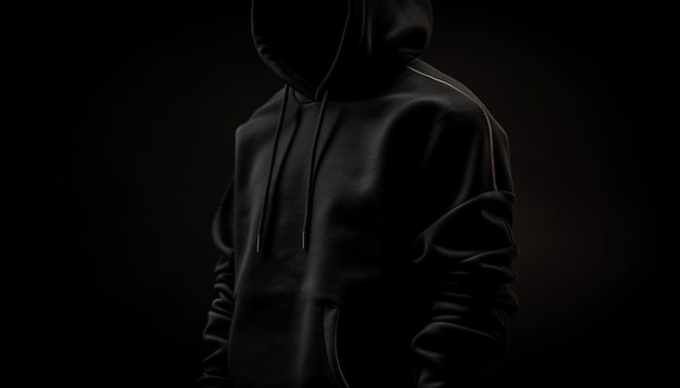 Бесплатное фото Грабитель в капюшоне прячется в темных тенях, созданных ии