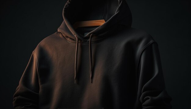 Hooded garment on fashion model black background generated by AI