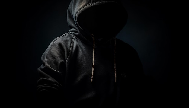 Free photo hooded thief lurking in the dark night generated by ai