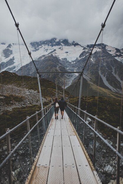 In Hooker Valley Track with a view of Mount Cook in New Zealand